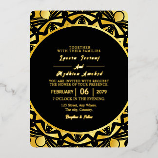 Tarjeta de invitación de lujo dorado para boda con