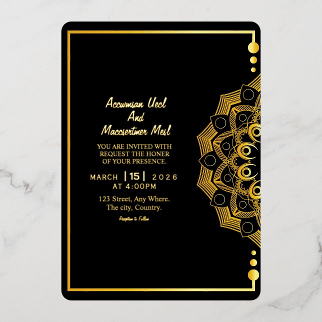 Tarjeta de Invitación de Lujo Dorado para Boda con (Anverso)