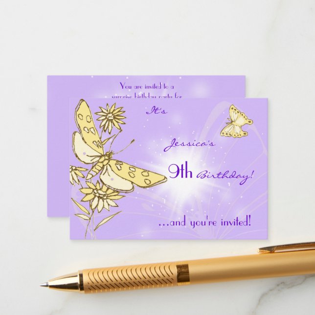 Tarjeta de Invitación de Mariposa Melocotón Púrpur (Anverso/Reverso In Situ)