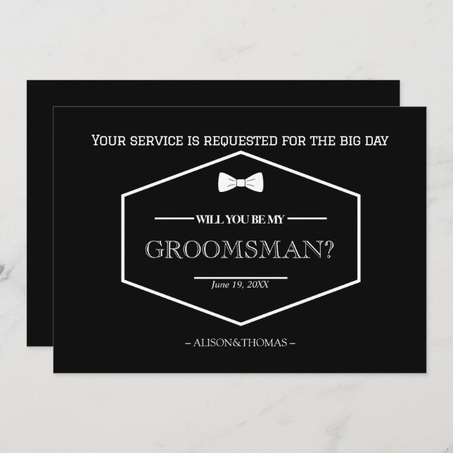 Tarjeta de invitación de matrimonio Be My Groomsma (Anverso / Reverso)
