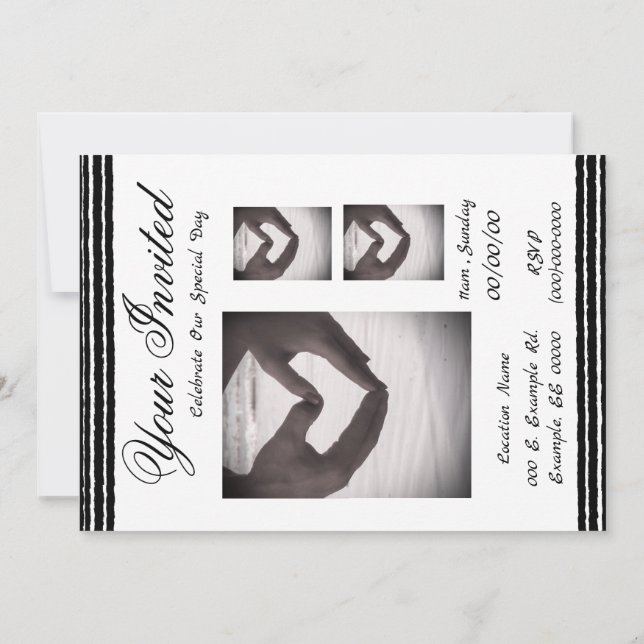 Tarjeta de invitación de matrimonio Black White St (Reverso)