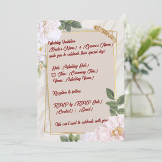 Tarjeta de invitación de matrimonio de 5" * 7"