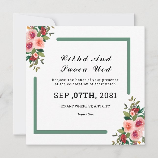 Tarjeta de invitación de matrimonio de doble cara  (Anverso)