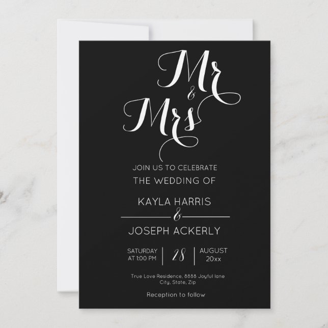 Tarjeta de invitación de matrimonio de Mr. (Anverso)