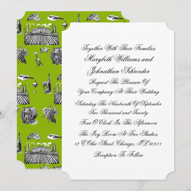 Tarjeta de invitación de matrimonio por hilo y cal (Anverso / Reverso)
