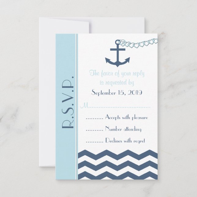 Tarjeta de invitación de matrimonio RSVP Nautical (Anverso)