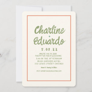 Tarjeta de invitación de matrimonio simple retro p