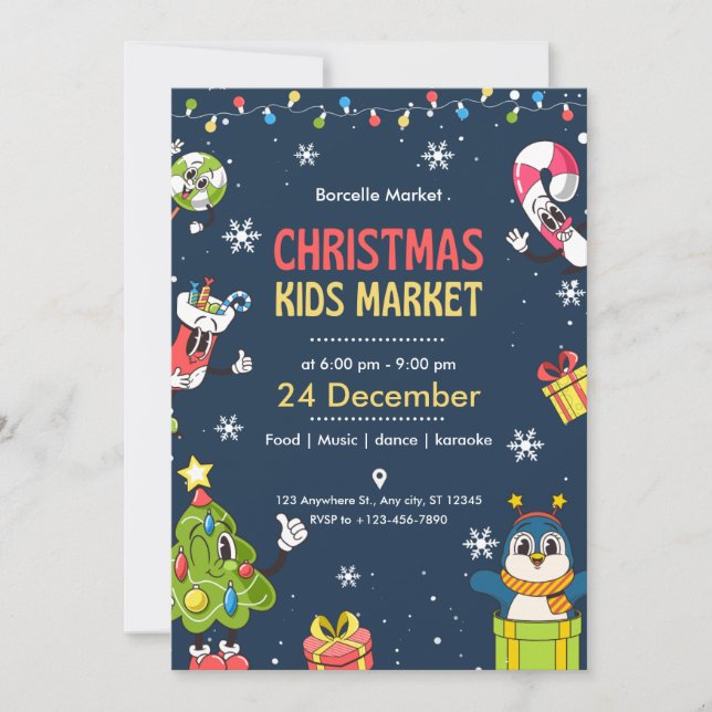 Tarjeta de Invitación de mercado para niños navida (Anverso)