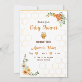 Tarjeta de invitación de Mommy to Bee Baby Shower