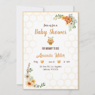 Tarjeta de invitación de Mommy to Bee Baby Shower