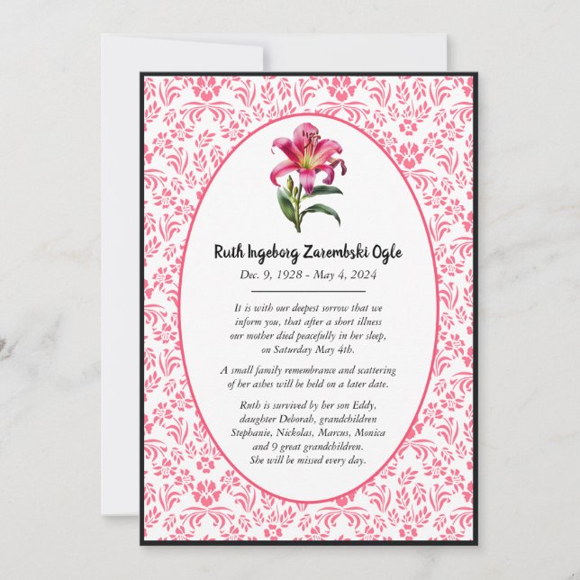 Tarjeta de Invitación de muerte al estilo europeo  (Anverso)