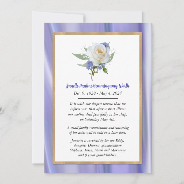 Tarjeta de Invitación de muerte de lavanda de rosa (Anverso)