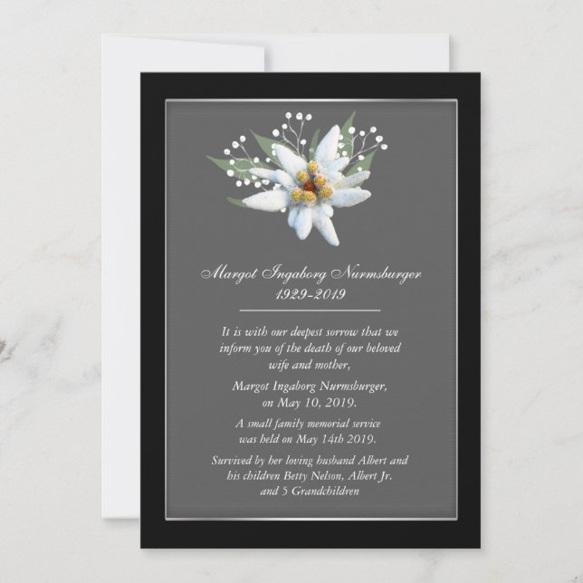 Tarjeta de Invitación de muerte Edelwiess European (Anverso)