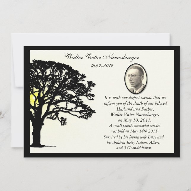 Tarjeta de Invitación de muerte fotográfica de árb (Anverso)