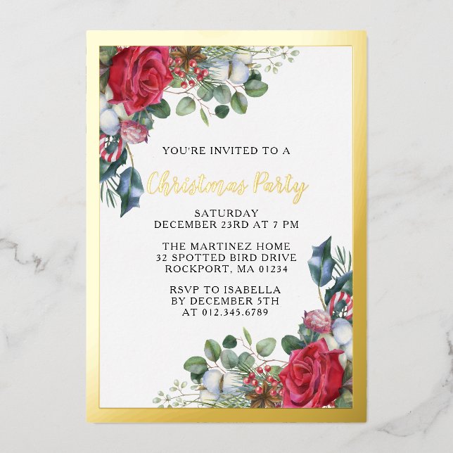 Tarjeta de invitación de Navidad con foil dorado (Anverso)