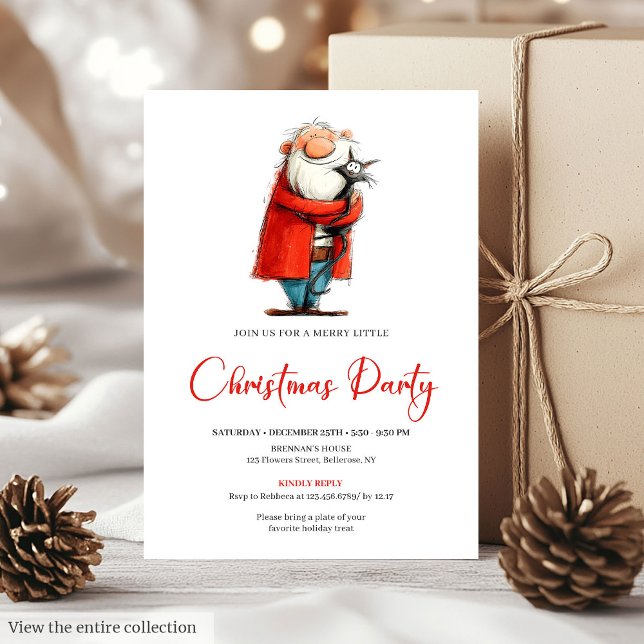 Tarjeta de Invitación de Navidad con Santa en Acua (Funny Santa Watercolor Custom Holiday Invitation)