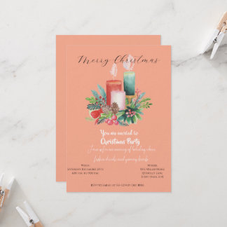 Tarjeta de invitación de Navidad con velas de acua