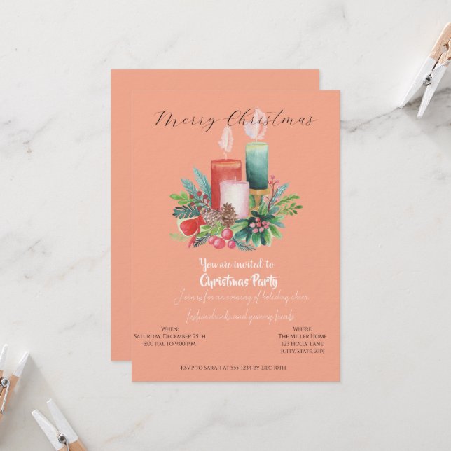 Tarjeta de invitación de Navidad con velas de acua (Anverso/Reverso In Situ)