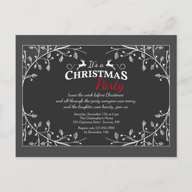 Tarjeta de Invitación de Navidad de Ciervo para la (Anverso)