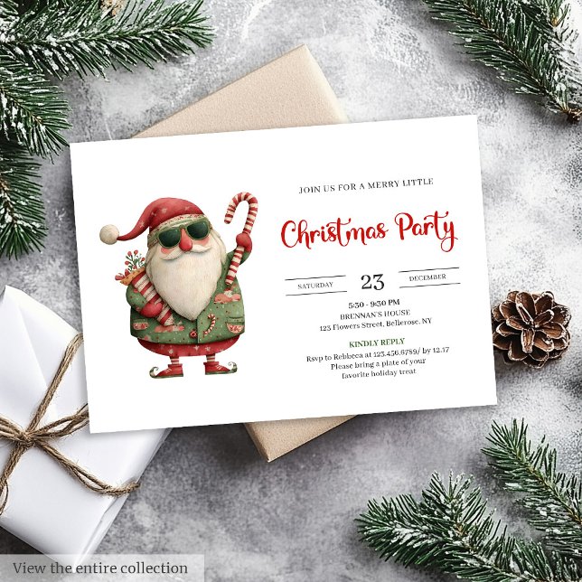 Tarjeta de invitación de Navidad moderna acuarela  (Santa Claus modern watercolor holiday invite card)