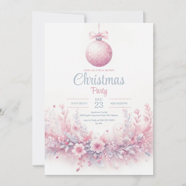 tarjeta de invitación de Navidades de acuarela (Anverso)