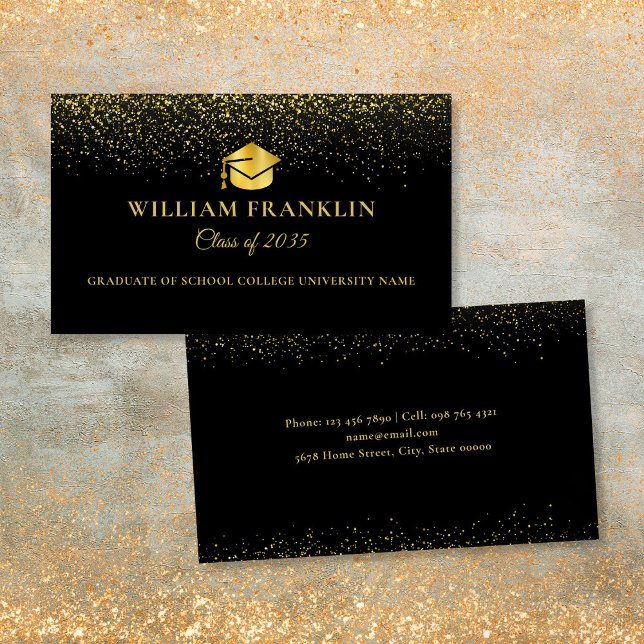 Tarjeta De Invitación De Nombres De Graduación De  (Black And Gold Graduation Name Announcement Card)