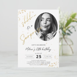 Tarjeta de invitación de oro de cumpleaños sorpres