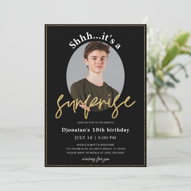 Tarjeta de invitación de oro negro para la fiesta  (Anverso de pie)