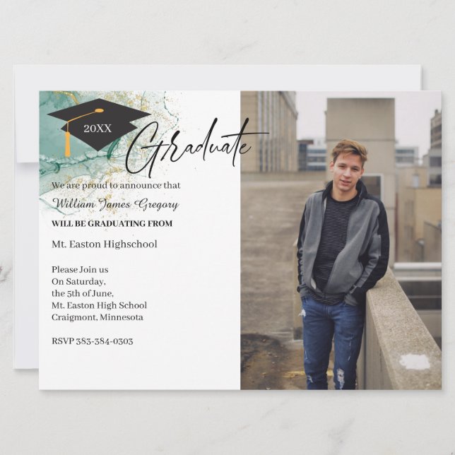 Tarjeta de Invitación de oro verde de 2 graduación (Anverso)