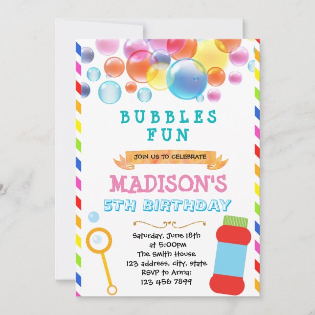 Tarjeta de invitación de palabra burbujas lindas (Anverso)