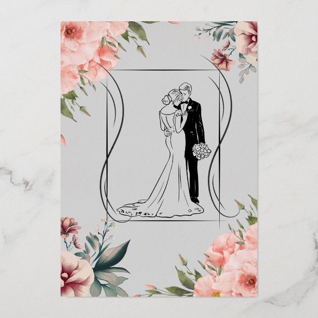Tarjeta de invitación de papel de aluminio floral  (Anverso)