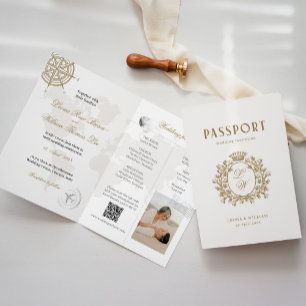 Tarjeta de invitación de pasaporte para boda de de