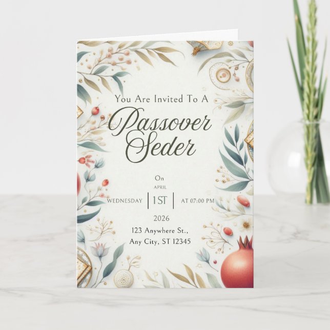 Tarjeta de Invitación de Pascua Floral Verde Paste (Anverso)