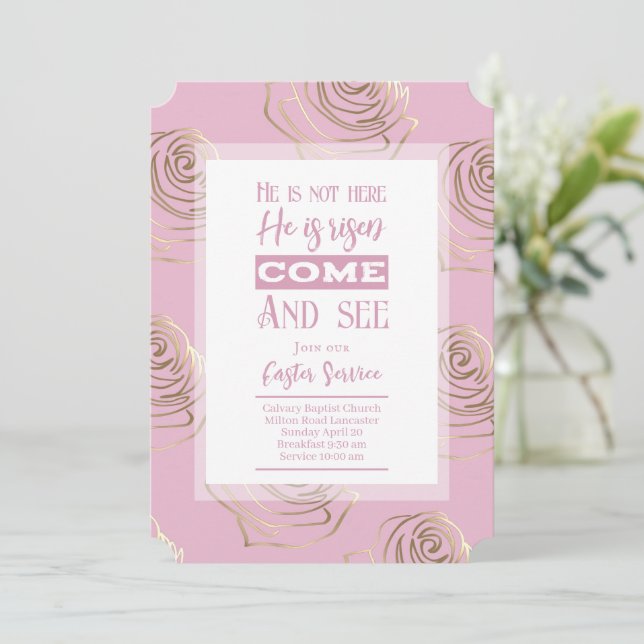 Tarjeta De Invitación De Pascua Rosa Se Eleva (Anverso de pie)