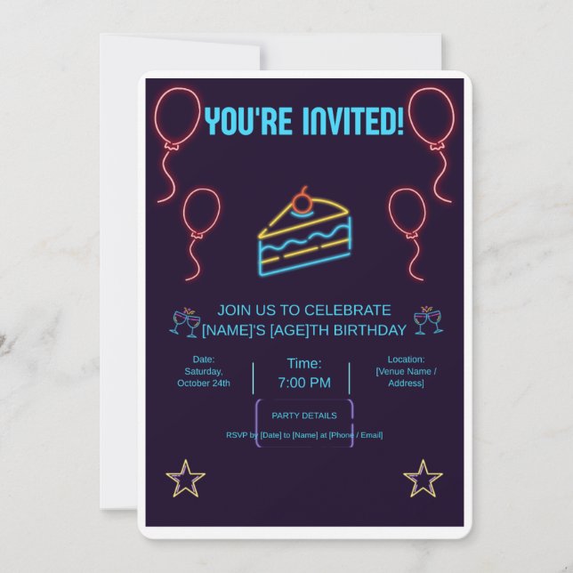 Tarjeta de Invitación de Pastel de Cumpleaños con  (Anverso)