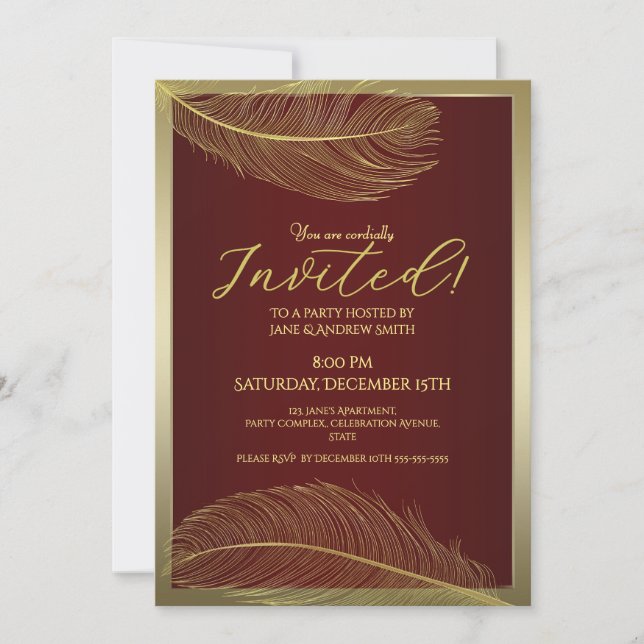 Tarjeta de Invitación de Pluma Elegante Celebració (Anverso)