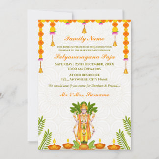 Tarjeta de invitación de Pooja de Sri Satyanarayan