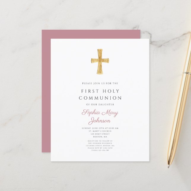 Tarjeta de Invitación de Primera Comunión para Niñ (Anverso/Reverso In Situ)