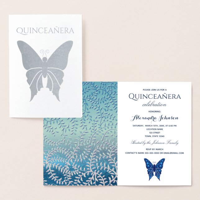 Tarjeta de Invitación de Quinceañera Azul (Demostración)