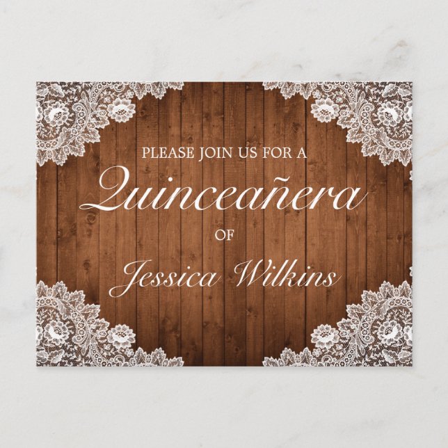 Tarjeta de Invitación de Quinceañera con Madera Rú (Anverso)