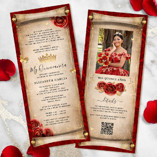 Tarjeta de invitación de Quinceanera Rojo y Oro