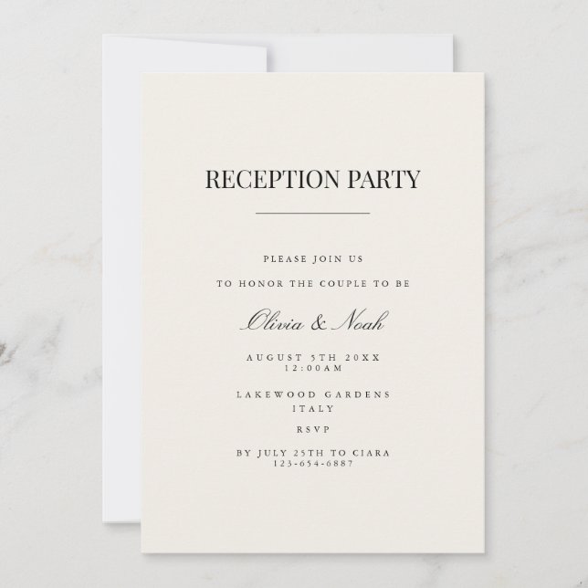 Tarjeta de invitación de recepción beige moderna y (Anverso)