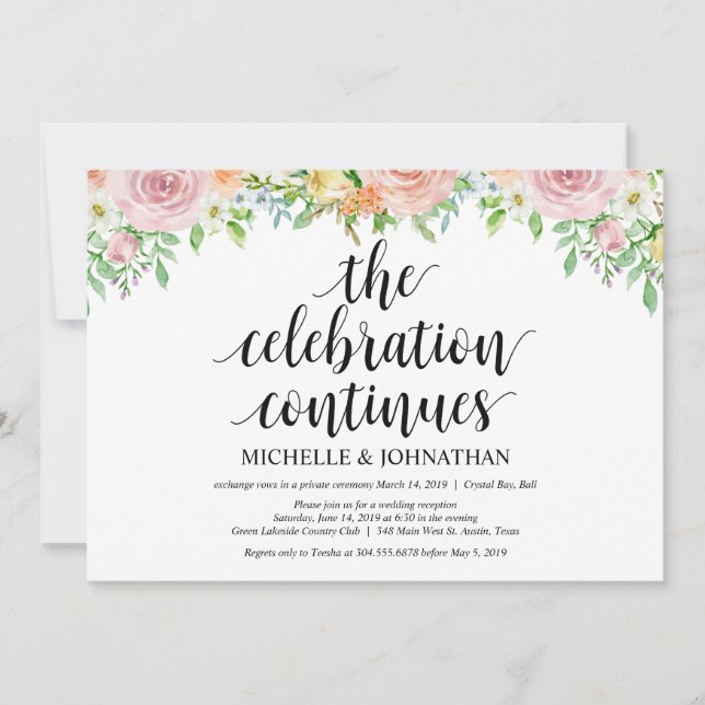 Tarjeta de invitación de recepción de boda íntima  (Anverso)