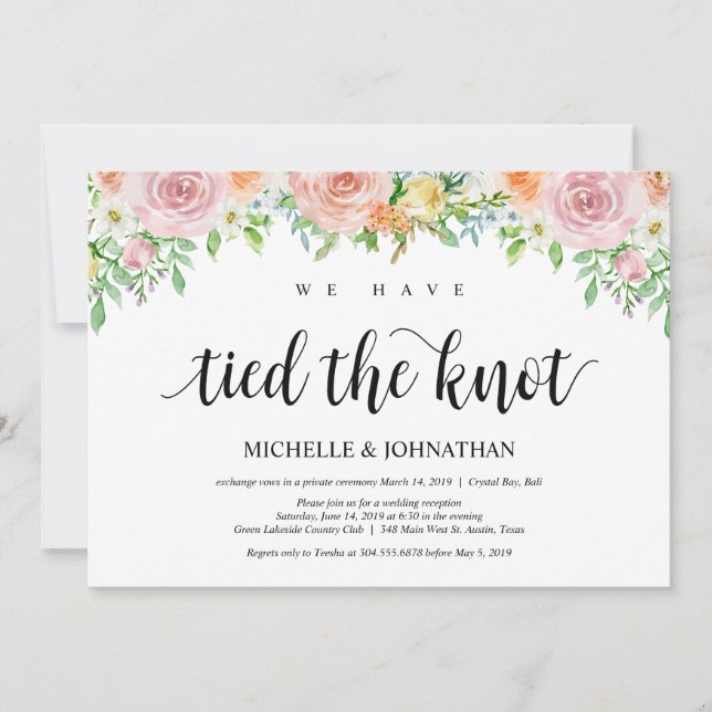 Tarjeta de invitación de recepción de boda íntima  (Anverso)
