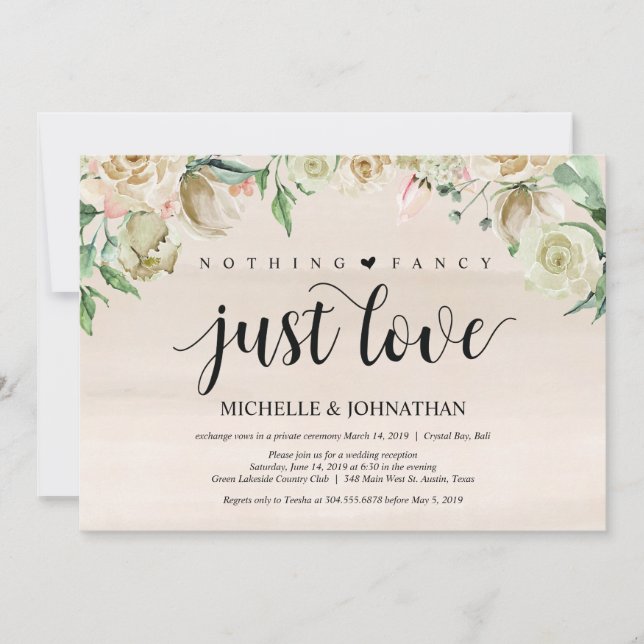 Tarjeta de Invitación de Recepción de Elopement de (Anverso)