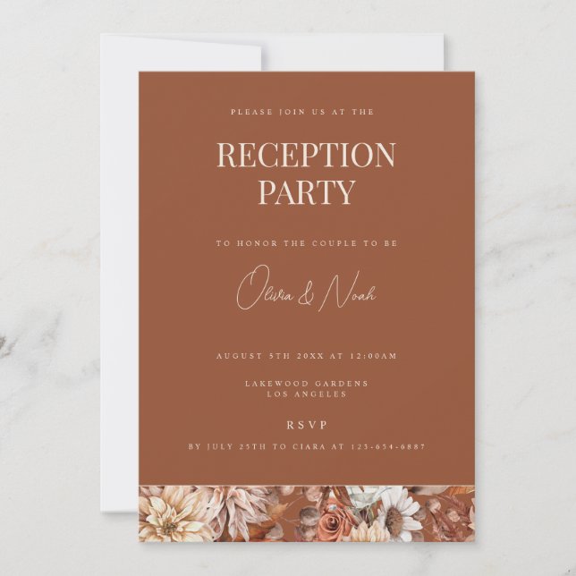 Tarjeta de invitación de recepción de Terracota fl (Anverso)