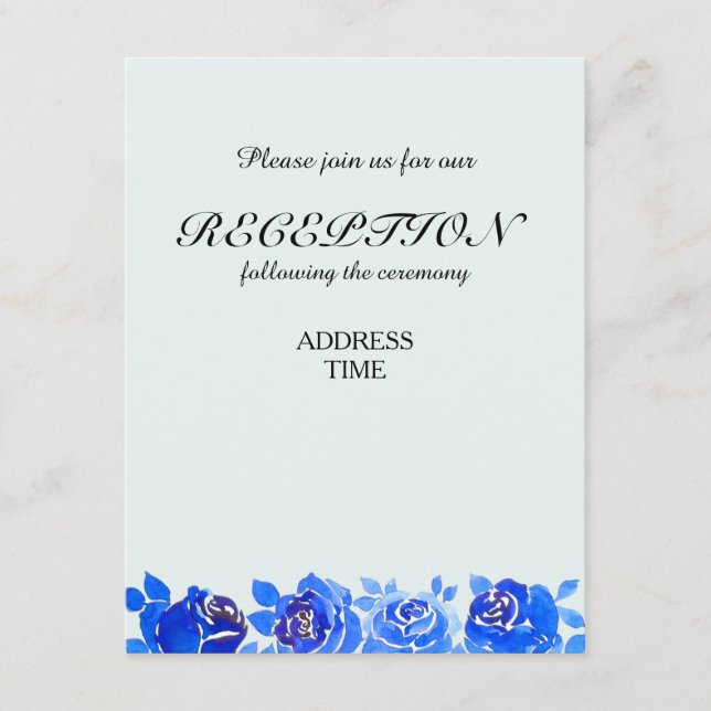 Tarjeta de Invitación de Recepción Floral Azul Índ (Anverso)