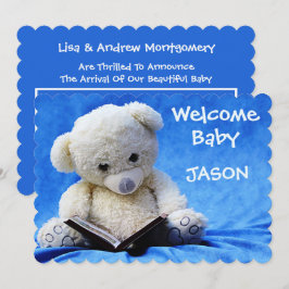 Tarjeta de Invitación de recién nacido, azul, oso