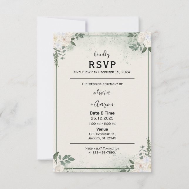 Tarjeta de invitación de respuesta Boho Greenery (Anverso)