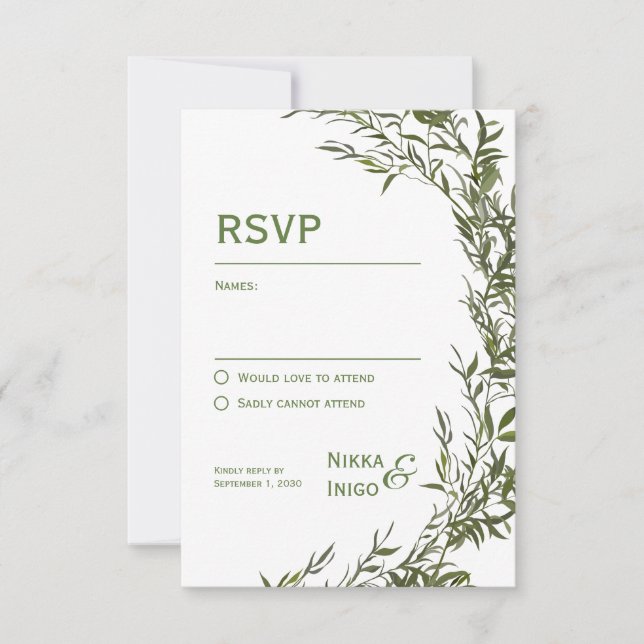 Tarjeta de invitación de respuesta con acuarela ve (Anverso)